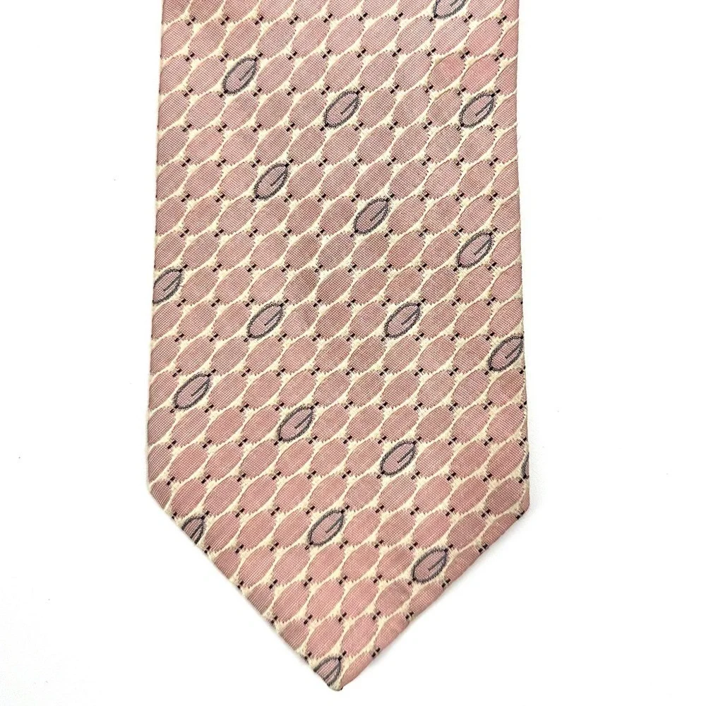 Gucci 100% Silk Tie Pink Pointed With Monogram G Made In Italy Oval Pattern